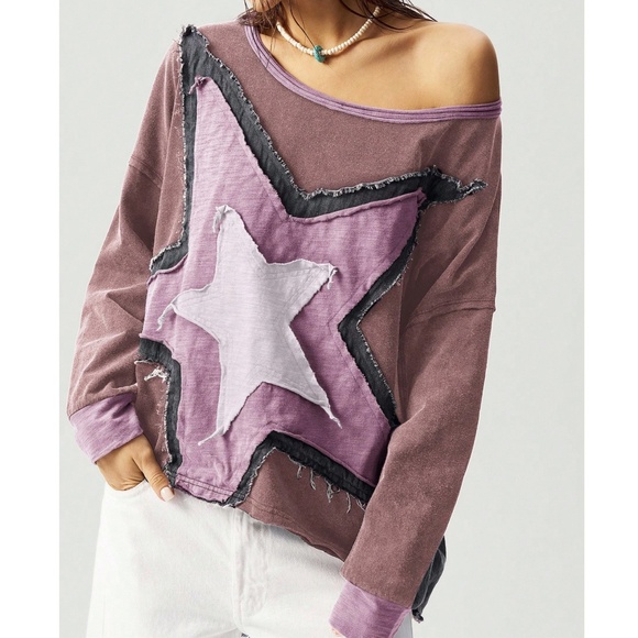 Star patch Frayed Loose Fit Long Sleeve Top - Picture 2 of 7